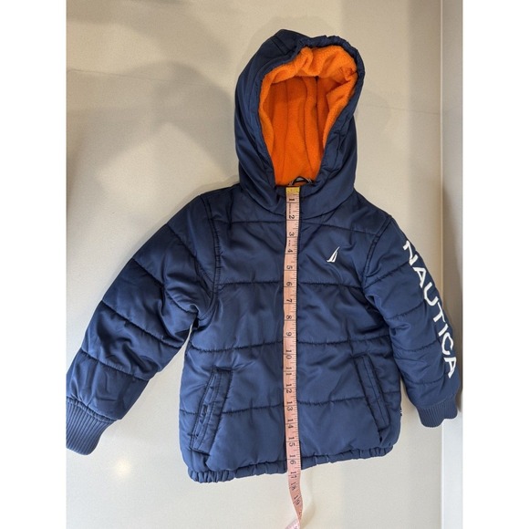 Nautica Boys Navy Blue Puffer Jacket Orange Fleece Lined Hooded 3T NSFD M09D-416 - Picture 8 of 8